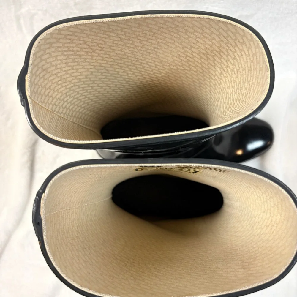 Hunter Kellan Mid Wedge Rain‎ Boots Womens 10 Black Good Glossy Waterproof